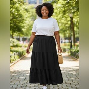 Elegant Boho Tiered Maxi Skirt Elastic Waist Flowy Cottage Core size xlg